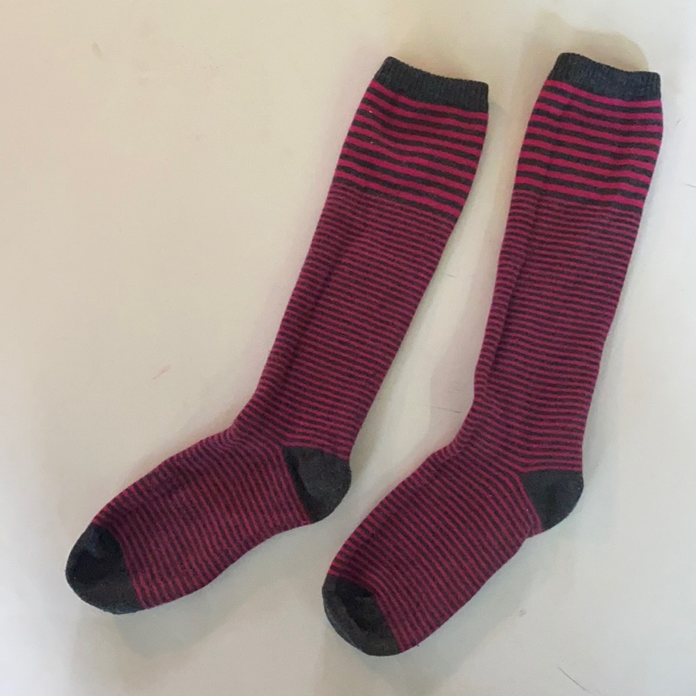 JUSTICE Hot Pink Gray Striped Socks NWOT